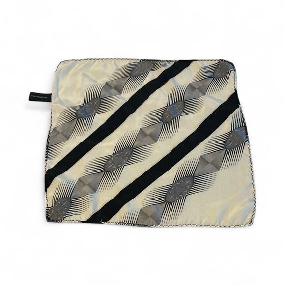 100% Silk Jacket POCKET SQUARE HANDKERCHIEF Handrolled Geométrico Pattern Vtg - Picture 1 of 5